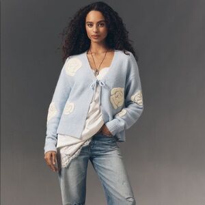 Flat White flowered cardigan sweater